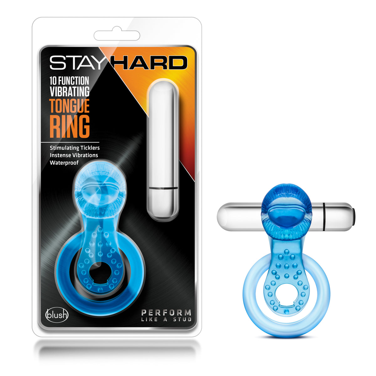 Blush Novelties 10 Function Vibrating Tongue Ring - Blue