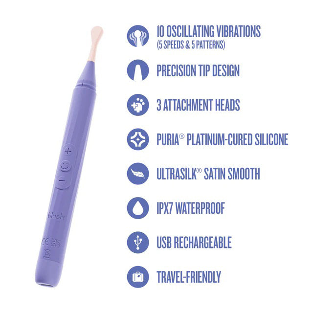Blush Juno Oscillating Wand with Precision Tip and 3 Attachments - Purple