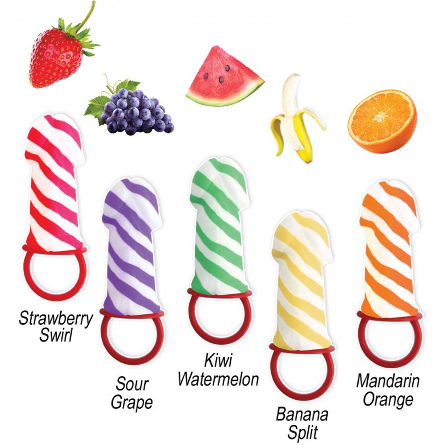 Candy Stripers Pecker Candy Ring Pop - 36pc Display with 5 Assorted Flavors