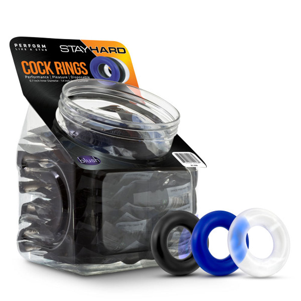 Blush Stay Hard Donut Cock Rings - Assorted Colors - 50 Pieces