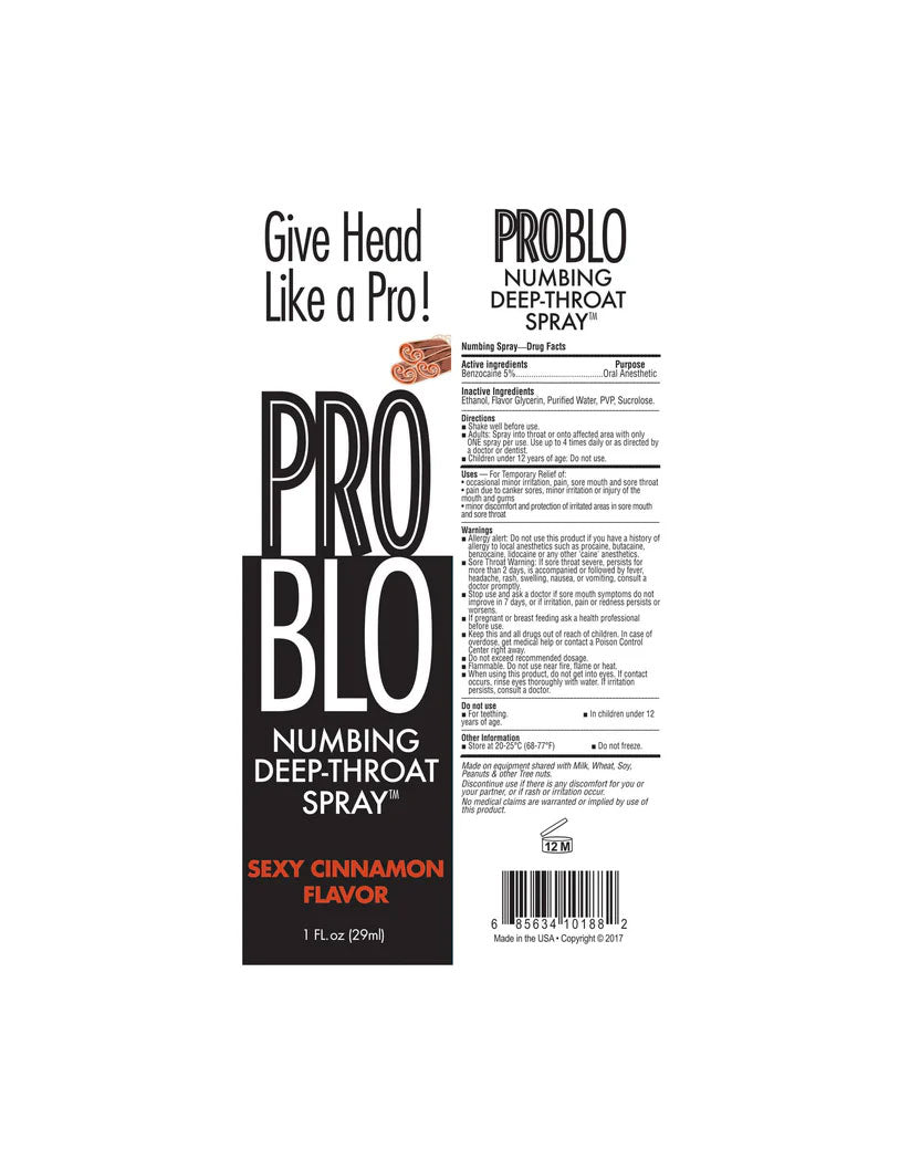 Problo Numbing Deep-Throat Spray - Oral Desensitizing Spray - Sexy Cinnamon - 1 Fl. Oz.
