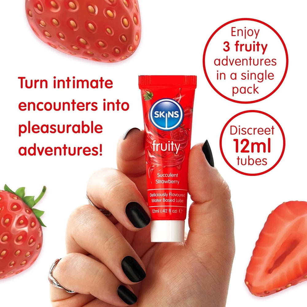 Skins Fruity 3pk Flavored Lubricants - Watermelon, Strawberry, Mango & Passionfruit