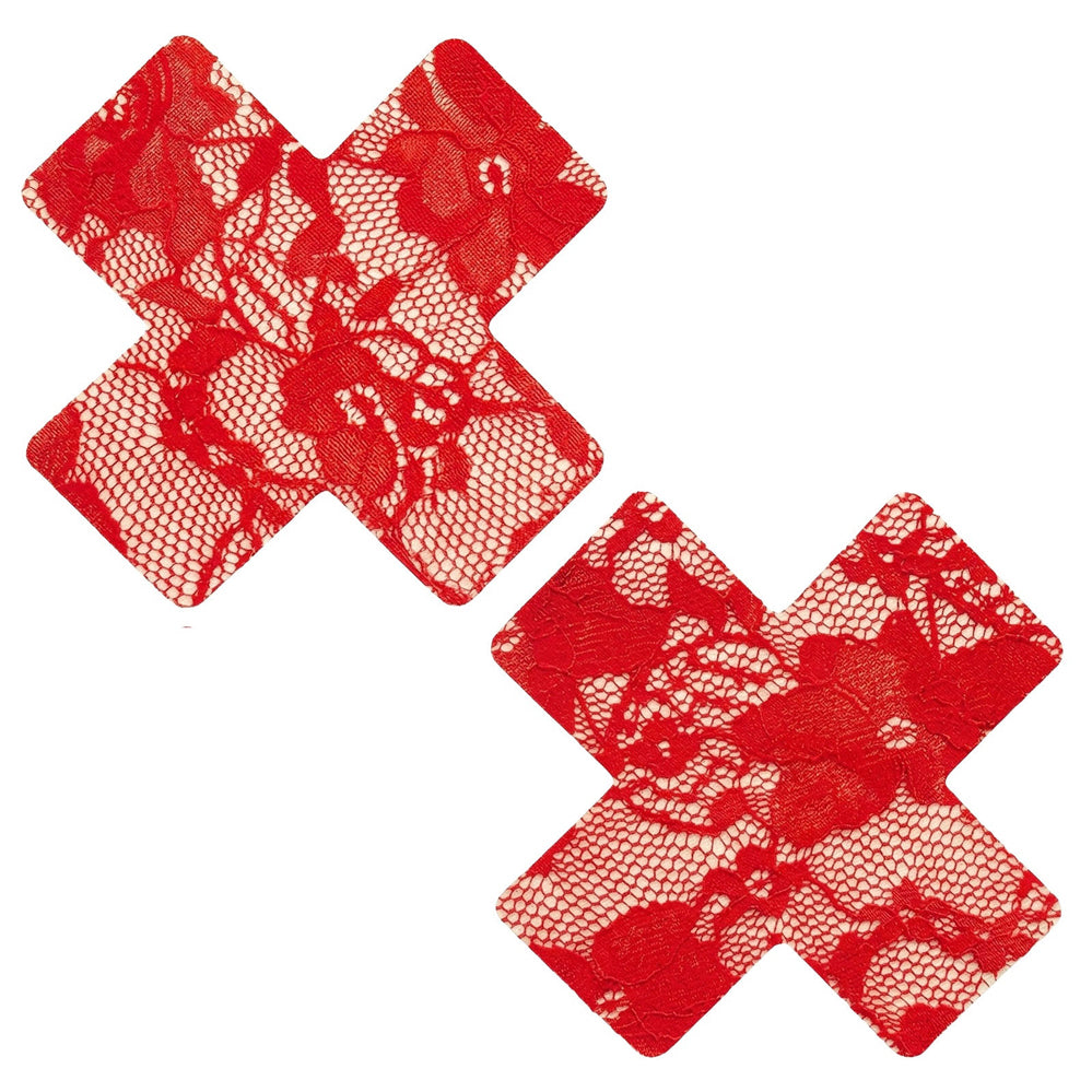 Neva Nude Red Lace X 2-Piece Nipple Cover Pasties with Latex-Free Medical-Grade Adhesive – Red