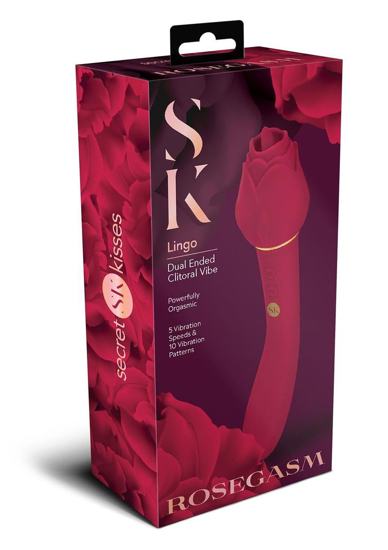 XGEN Secret Kisses Rosegasm Lingo - Dual-Ended Clitoral Vibe with Flickering Tongue - Red