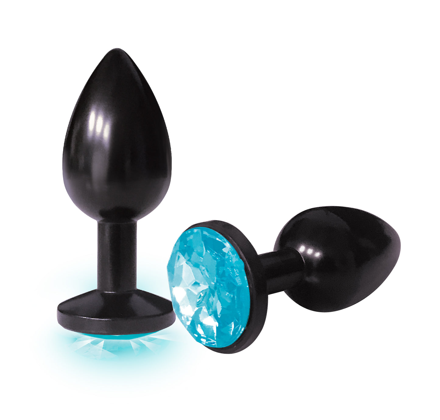 Icon Brands Silver Starter Anodized Stainless Steel Butt Plug with Aqua Jewel Base