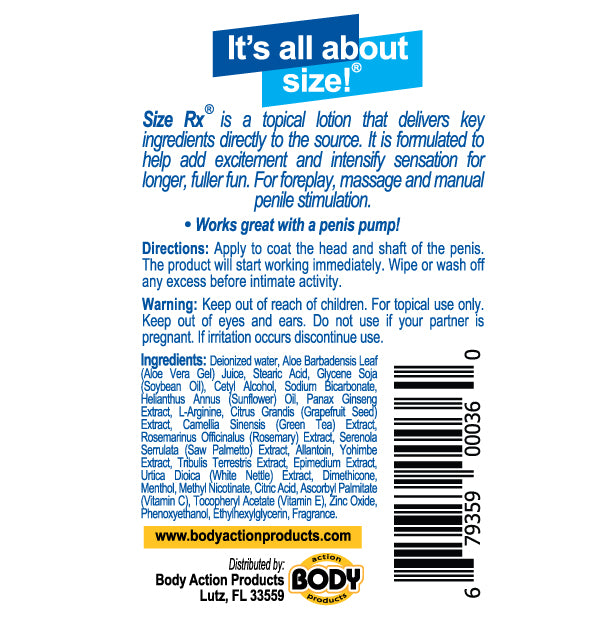 Body Action Size Rx Male Enhancement Formula – Topical Lotion – Blue