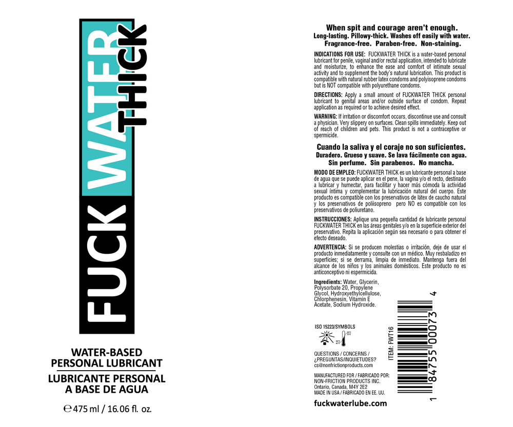 Fuck Water Thick 16oz Water-Based Lubricant – Clear