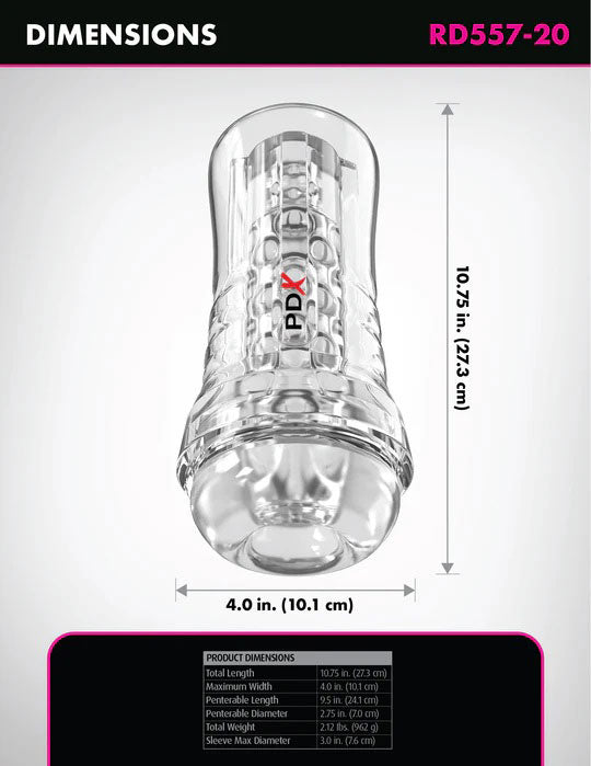 Pipedream PDX Elite Viewtube Plus Stroker – Clear, See-Thru Design