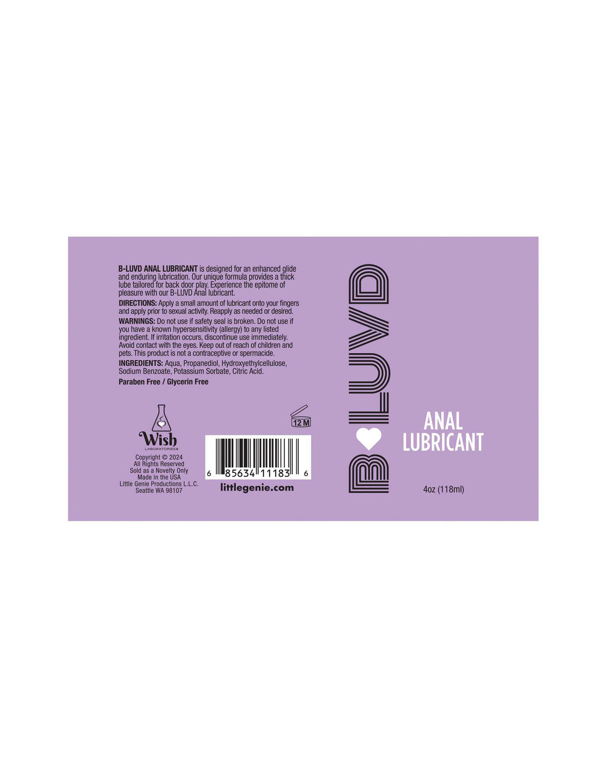 B-Luvd Anal Lubricant 4oz – Water-Based Gel for Enhanced Comfort