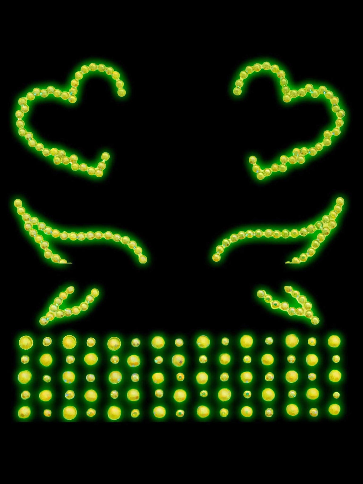 Ayla Adhesive Glow in the Dark Face and Body Jewels – Heart and Rhinestone Design