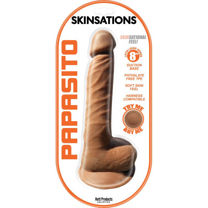 Skinsations Latin Lover Series 8 Inch Dildo with Suction Cup - Brown