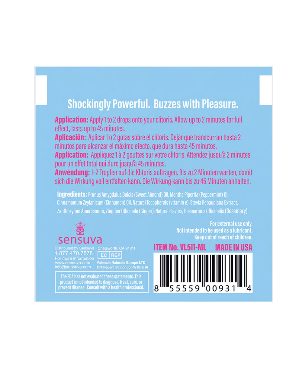 Sensuva On Ice Buzzing & Cooling Arousal Oil - 0.01 Oz. Ampoule