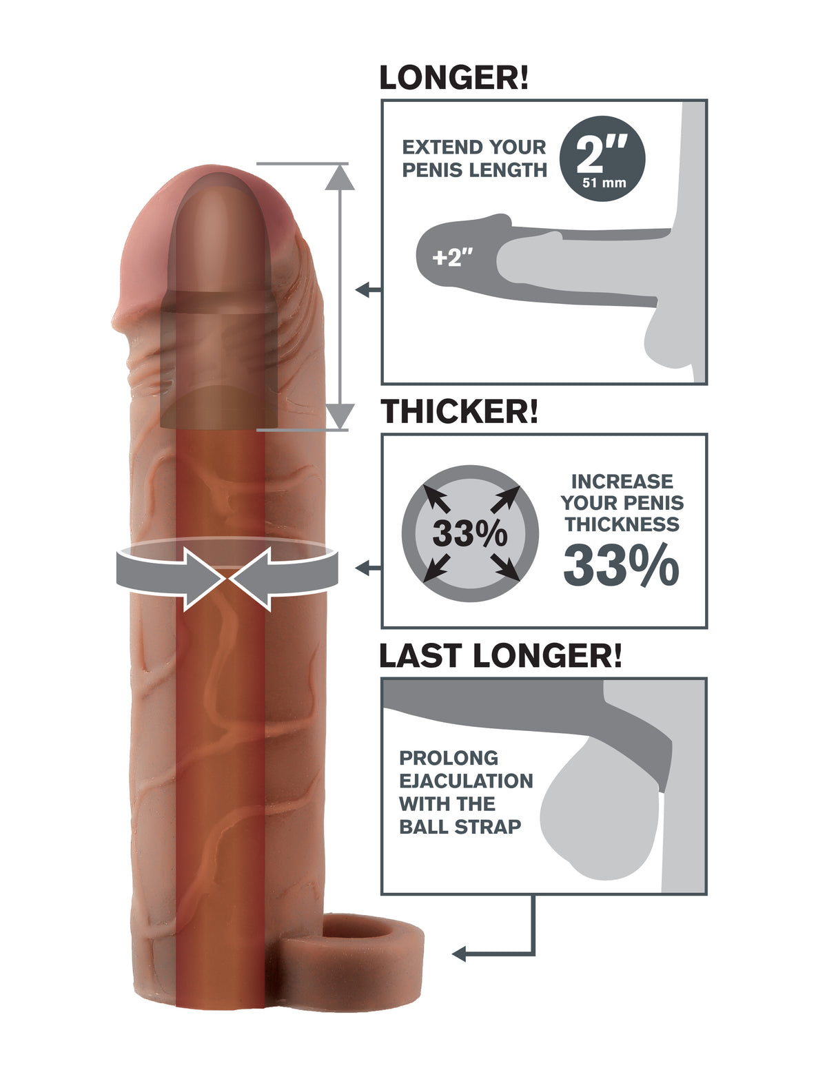 Fantasy X-Tensions Perfect 2-Inch Extension with Ball Strap - Brown
