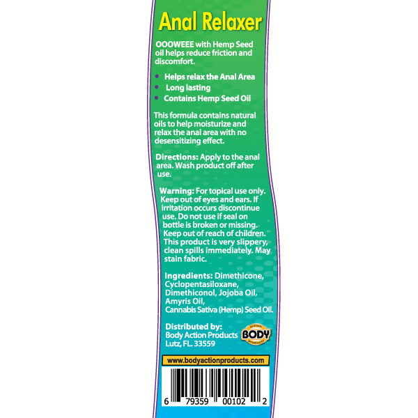 Oooweee Anal Relaxer Silicone Lubricant Plus Hemp – 1.7 Fl. Oz.