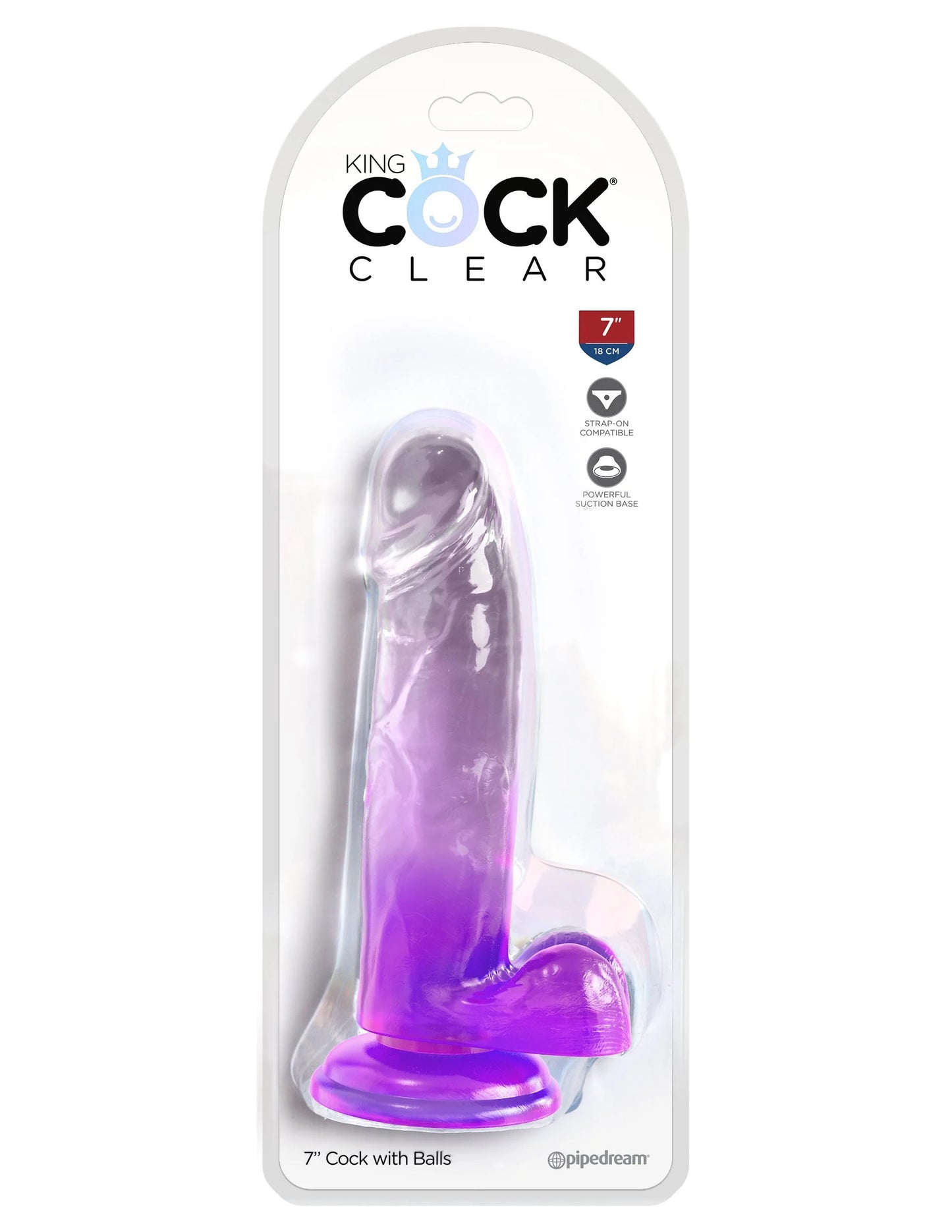 Pipedream King Cock Clear 7-Inch Dildo with Balls - Purple