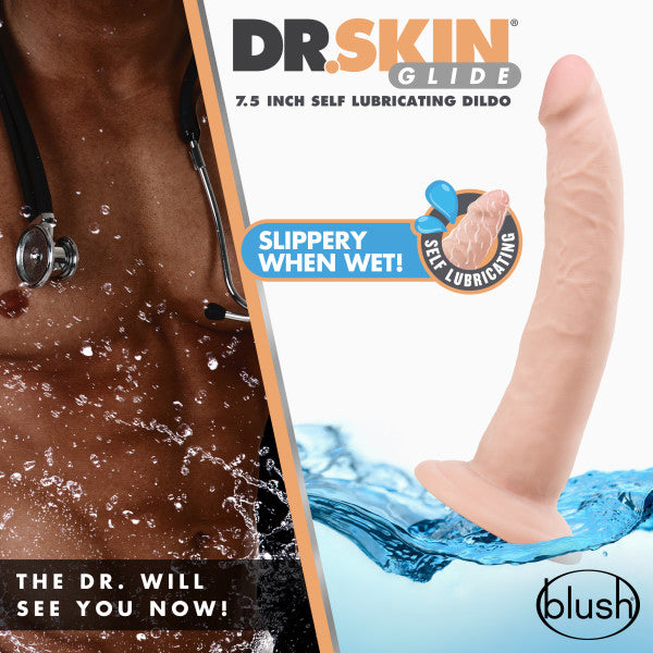 Dr. Skin Glide 7.5 Inch Self Lubricating Dildo - Vanilla