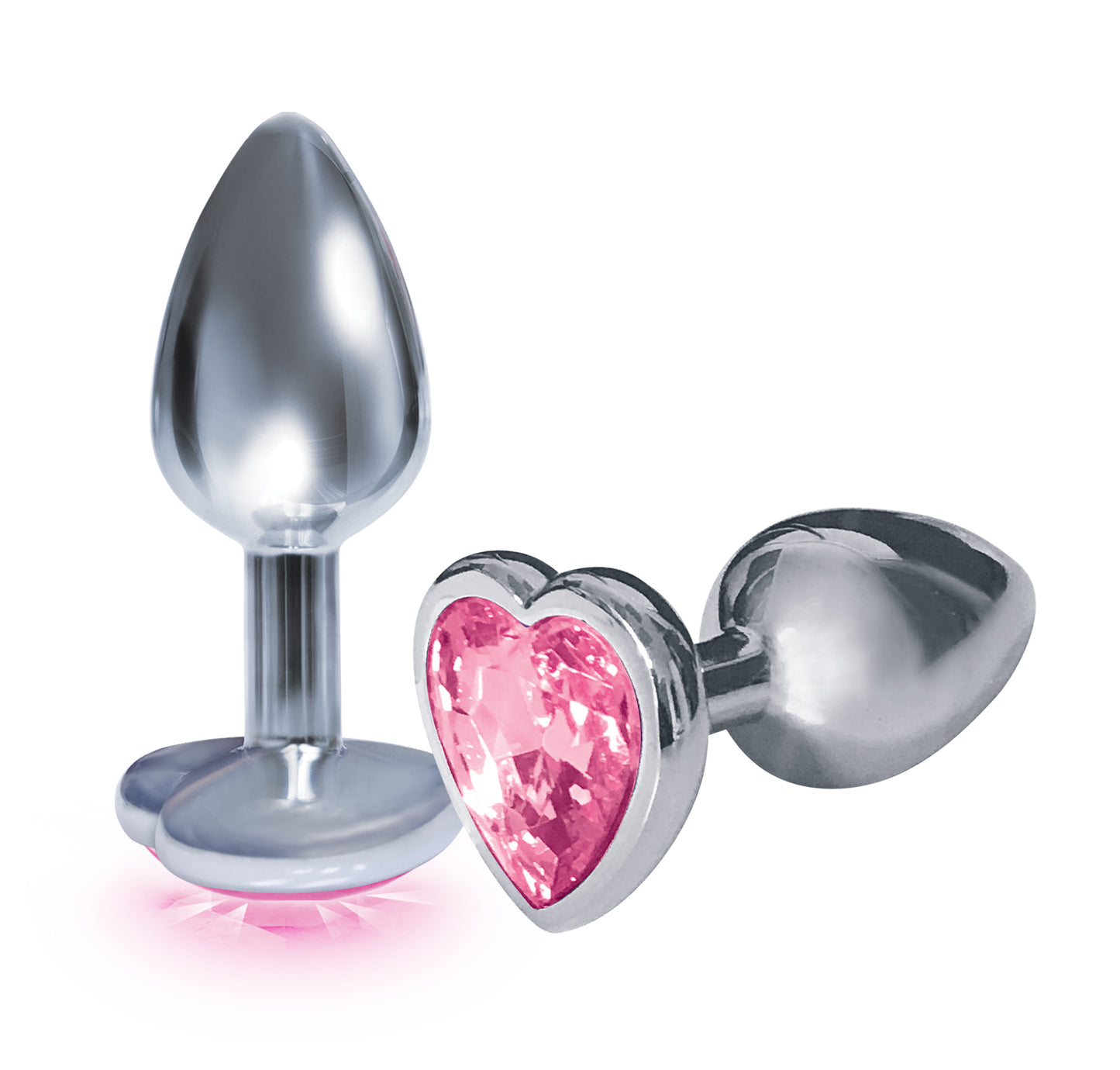 Icon Brands Silver Starter Heart Bejeweled Butt Plug – Pink