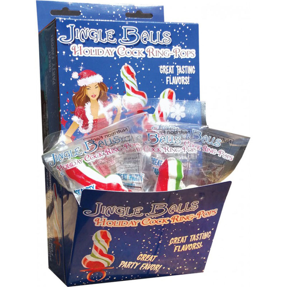 Hott Products Jingle Balls Holiday Cock Ring Pops – 12 Piece Display – Red, Green, and White