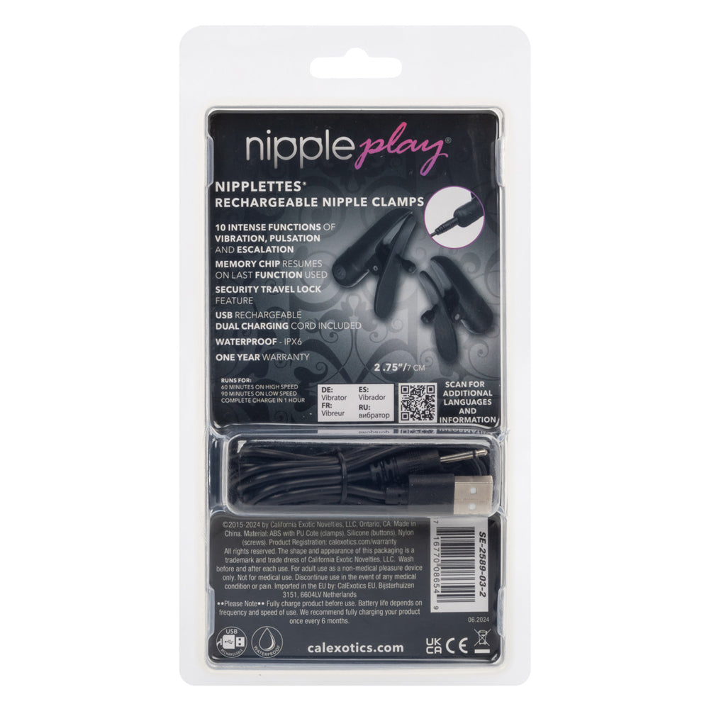 CalExotics Nipple Play Nipplettes Vibrating Nipple Clamps – Black