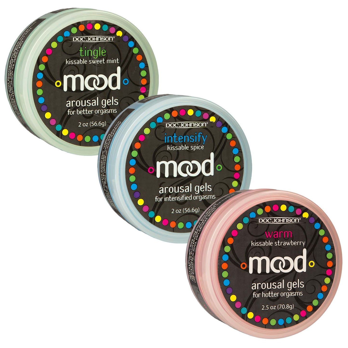 Doc Johnson Mood Arousal Gels - 3-Pack of Flavored Gels for Foreplay - Warm, Tingle, Intensify