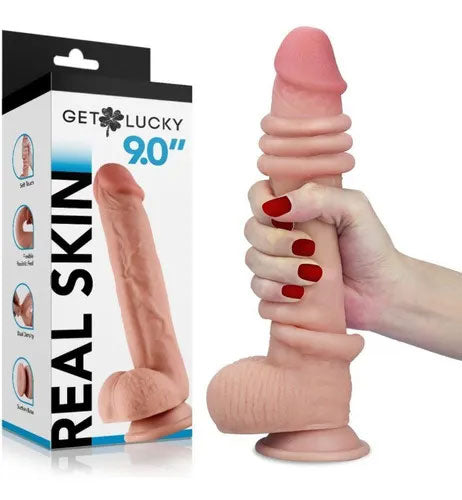 Real Skin 9" Dual Layer Dildo - Beige - Bendable and Realistic