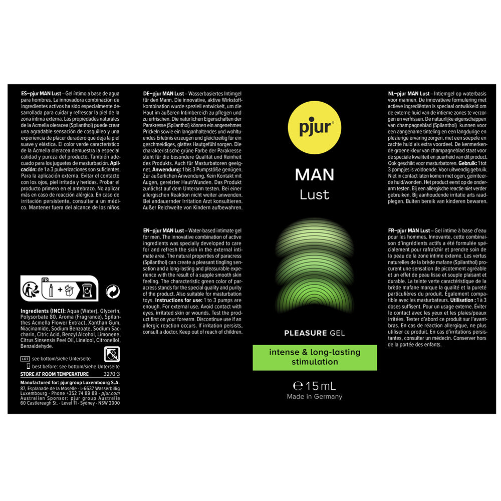 Pjur Man Lust Pleasure Gel – Water-Based – 15ml