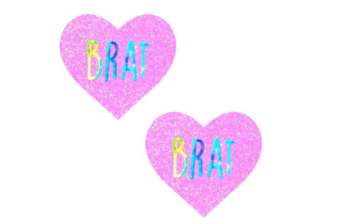 Neva Nude Brat Holographic UV Light Pink I Heart U Glitter Nipple Cover Pasties – Pink