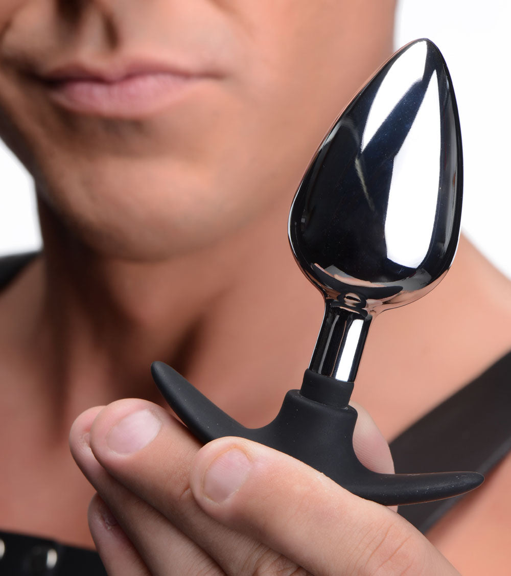 XR Brands Dark Invader Large Metal and Silicone Anal Plug – Silver