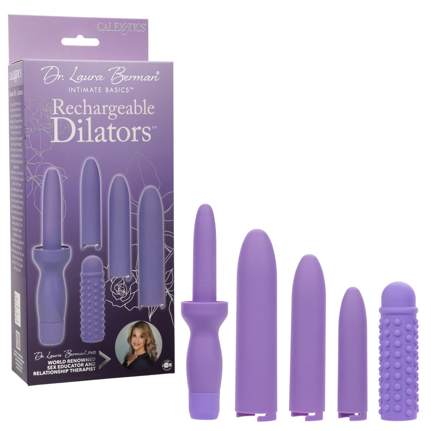 Dr. Laura Berman Rechargeable Dilators Set of 4 Locking Sizes with Sleeve – Purple