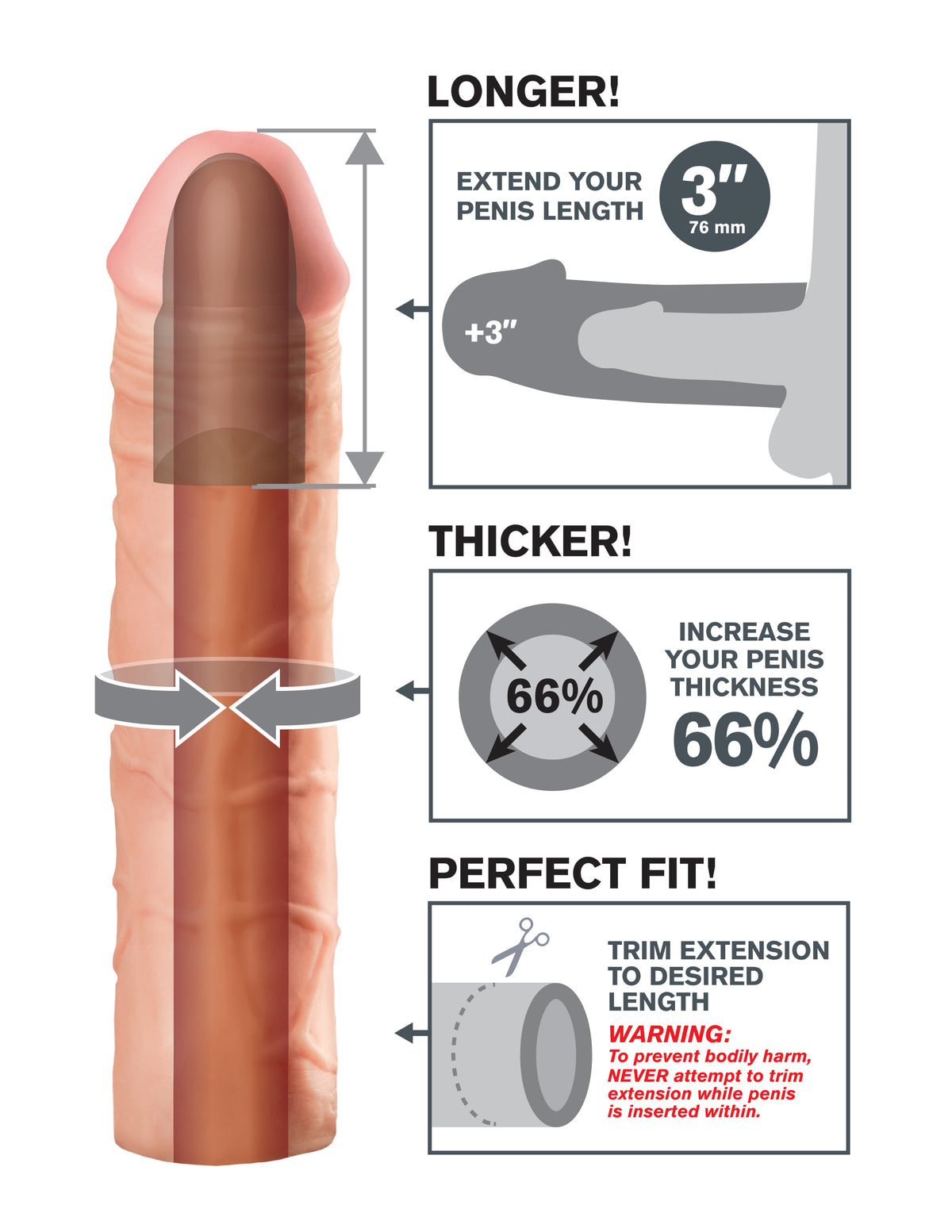 Pipedream Fantasy X-Tension Mega 3-Inch Extension - Flesh
