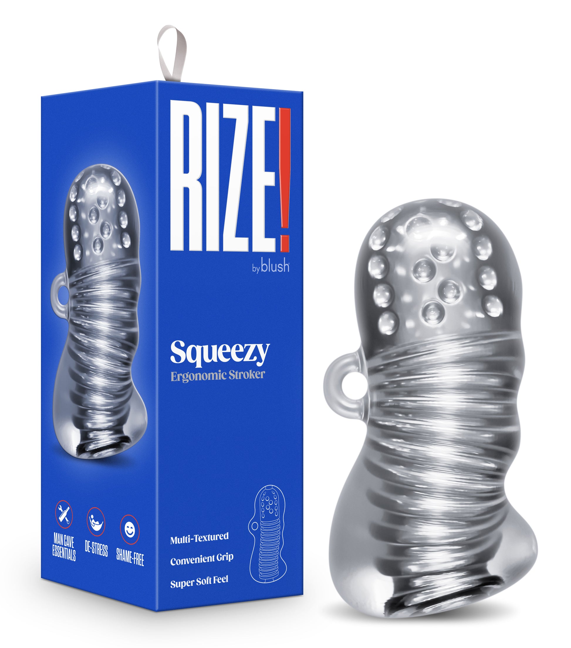 Rize Squeezy – Clear Male Stroker with Multi-Textured Chambers