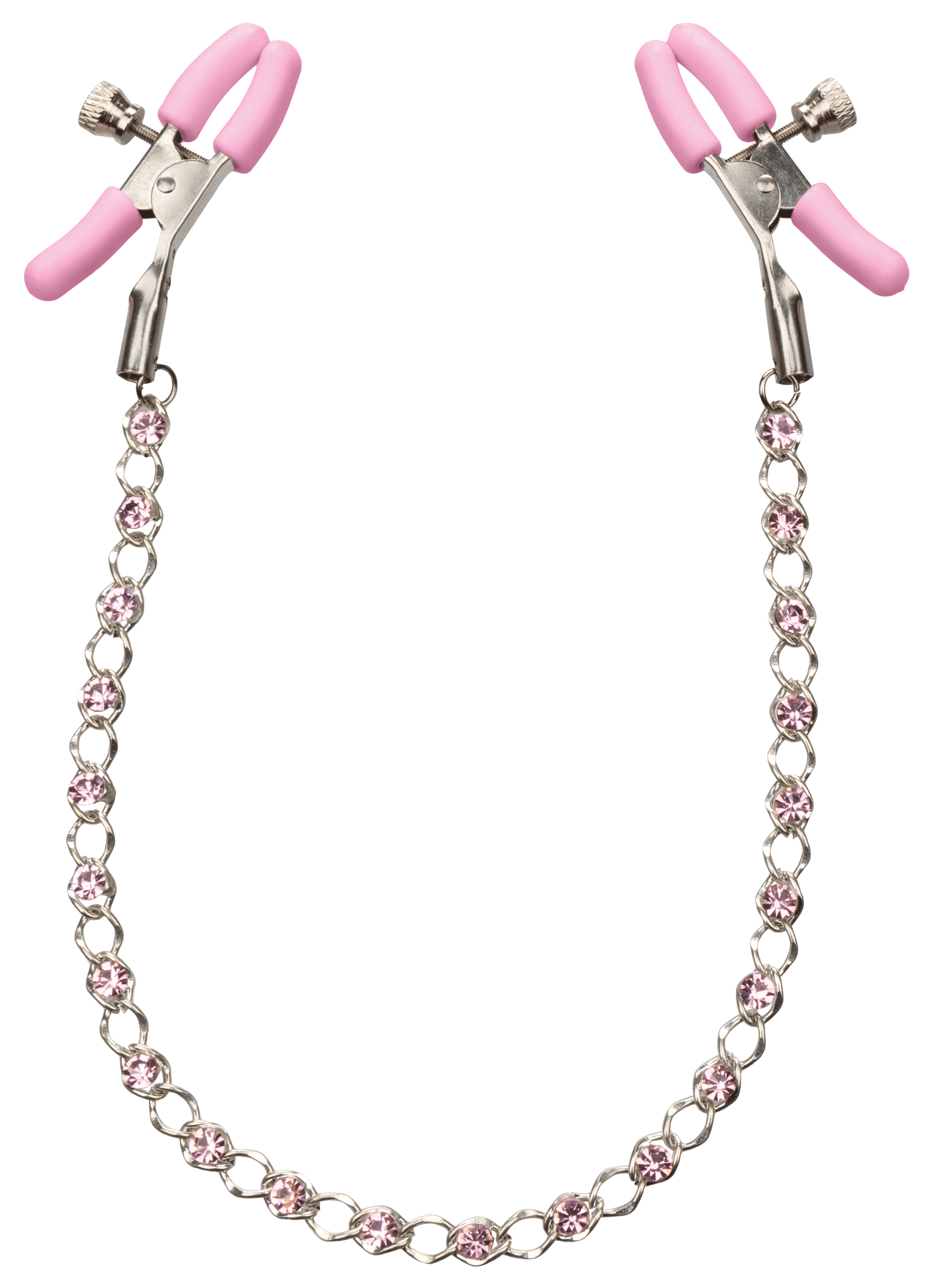 CalExotics Nipple Play Crystal Chain Nipple Clamps - Pink - Adjustable Sensation Toys