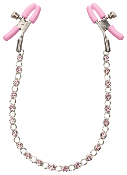 CalExotics Nipple Play Crystal Chain Nipple Clamps - Pink - Adjustable Sensation Toys