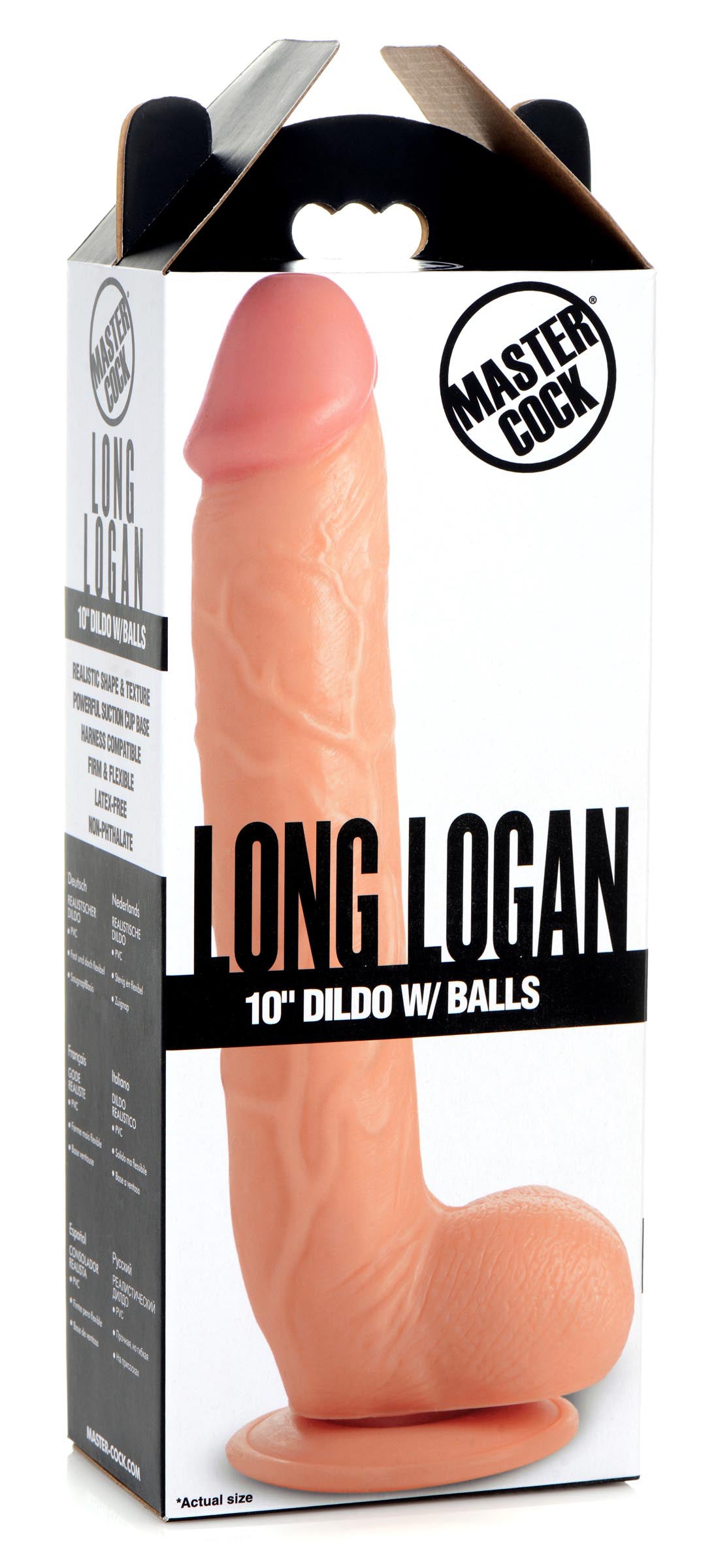 Long Logan 10 Inch Dildo with Balls - Beige