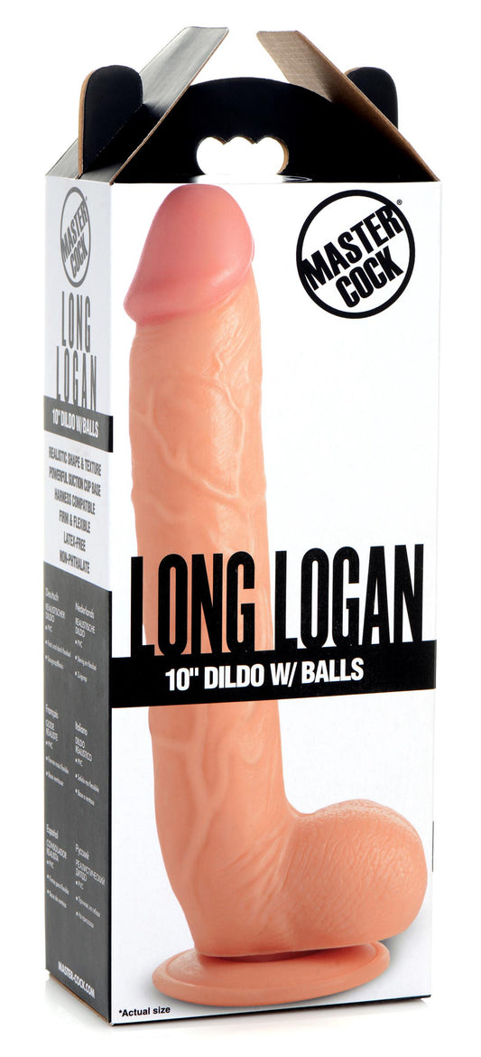 Long Logan 10 Inch Dildo with Balls - Beige