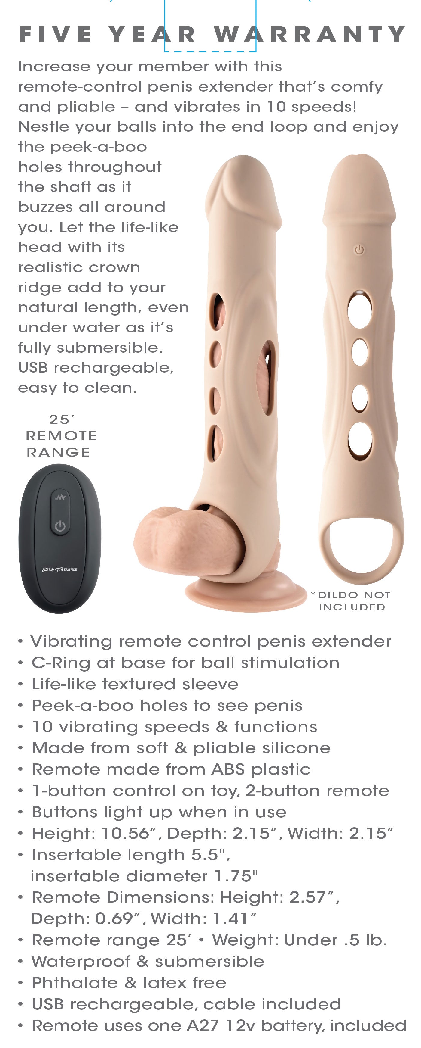 Evolved Novelties Big Boy Extender - Remote-Controlled Vibrating Penis Extender - Beige