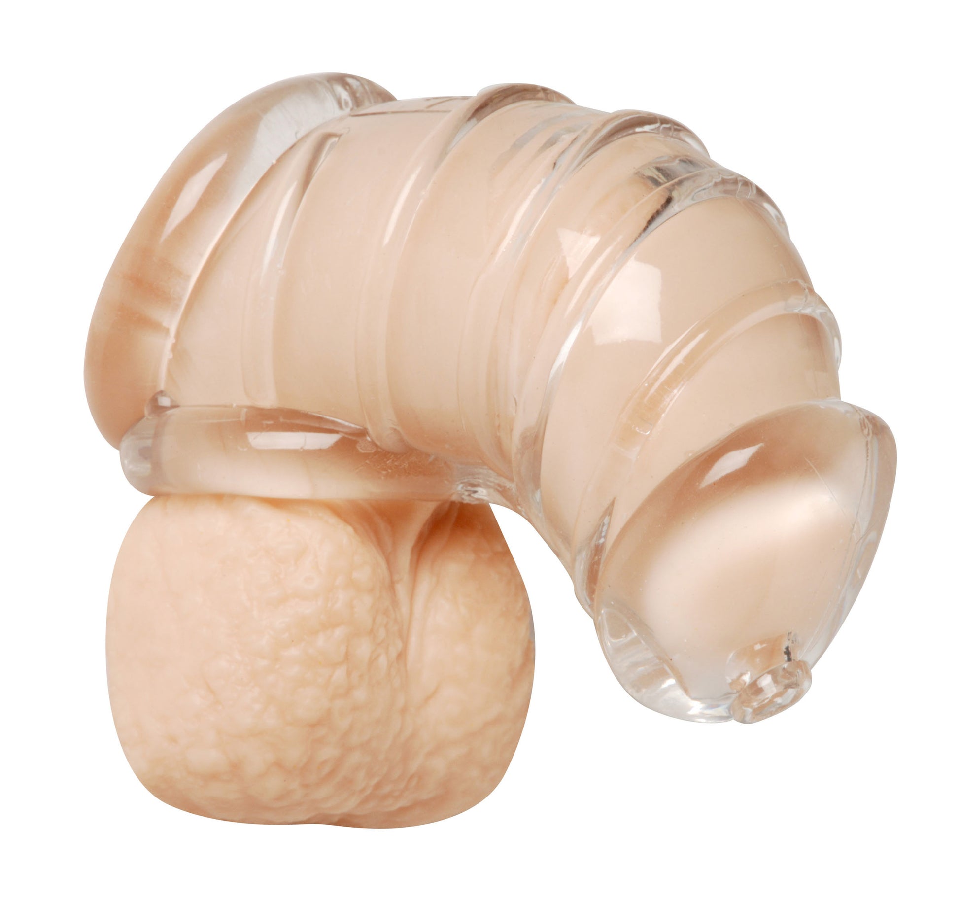 XR Brands Detained Soft Body Chastity Cage – Clear – Erection Restriction