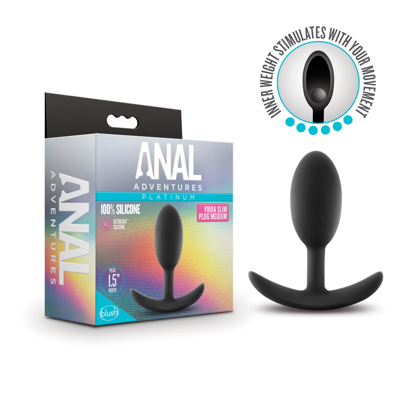 Anal Adventures Platinum Silicone Vibra Slim Plug - Medium - Black