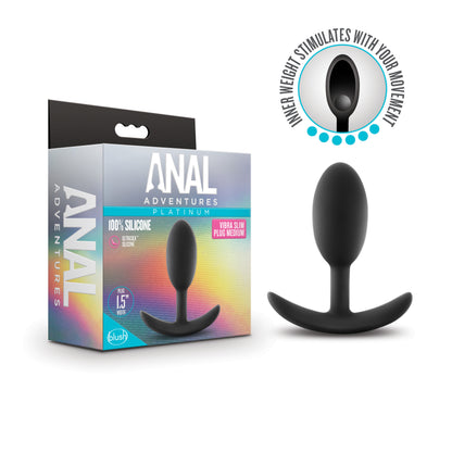 Anal Adventures Platinum Silicone Vibra Slim Plug - Medium - Black