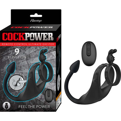 Nasstoys Cockpower Remote-Controlled Vibrating Cock Ring with Anal Plug, Body-Safe Silicone – Black