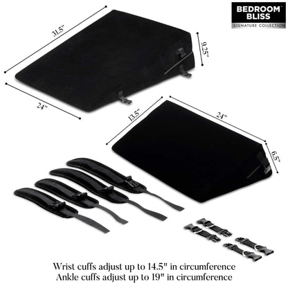 XR Brands Bondage Cushion Set - Foam Wedge Pillows with Restraint Clips - Black