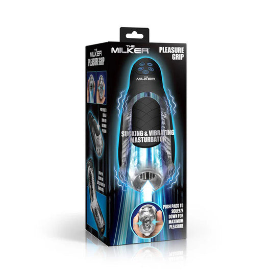XR Brands Pleasure Grip Sucking and Vibrating Masturbator – Black