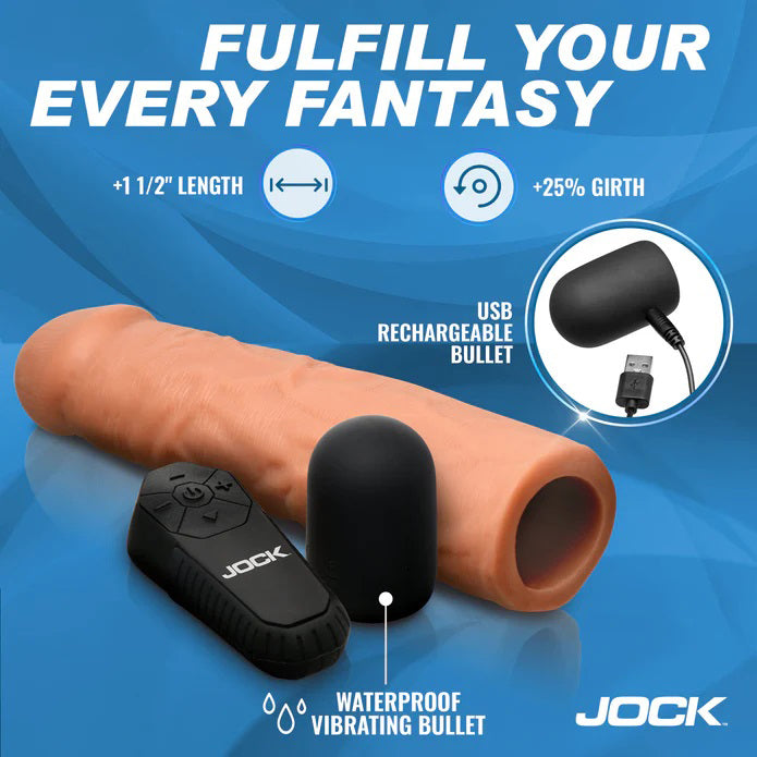Curve Toys Jock Vibrating Penis Extension Sleeve - Medium - Tan