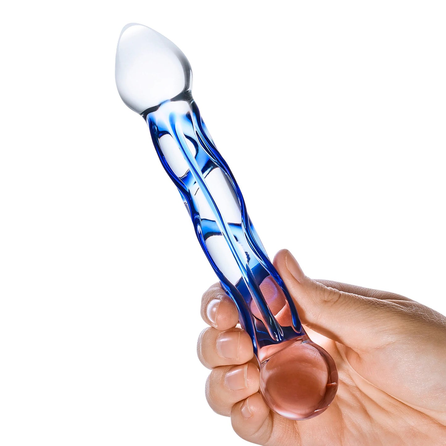 Electric Novelties 6.5 Inch Full Tip Textured Glass Dildo – Blue