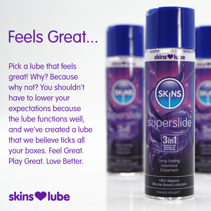 Skins Superslide Silicone Based Lubricant 4.4oz – Ultra Long Lasting, Waterproof, Clear