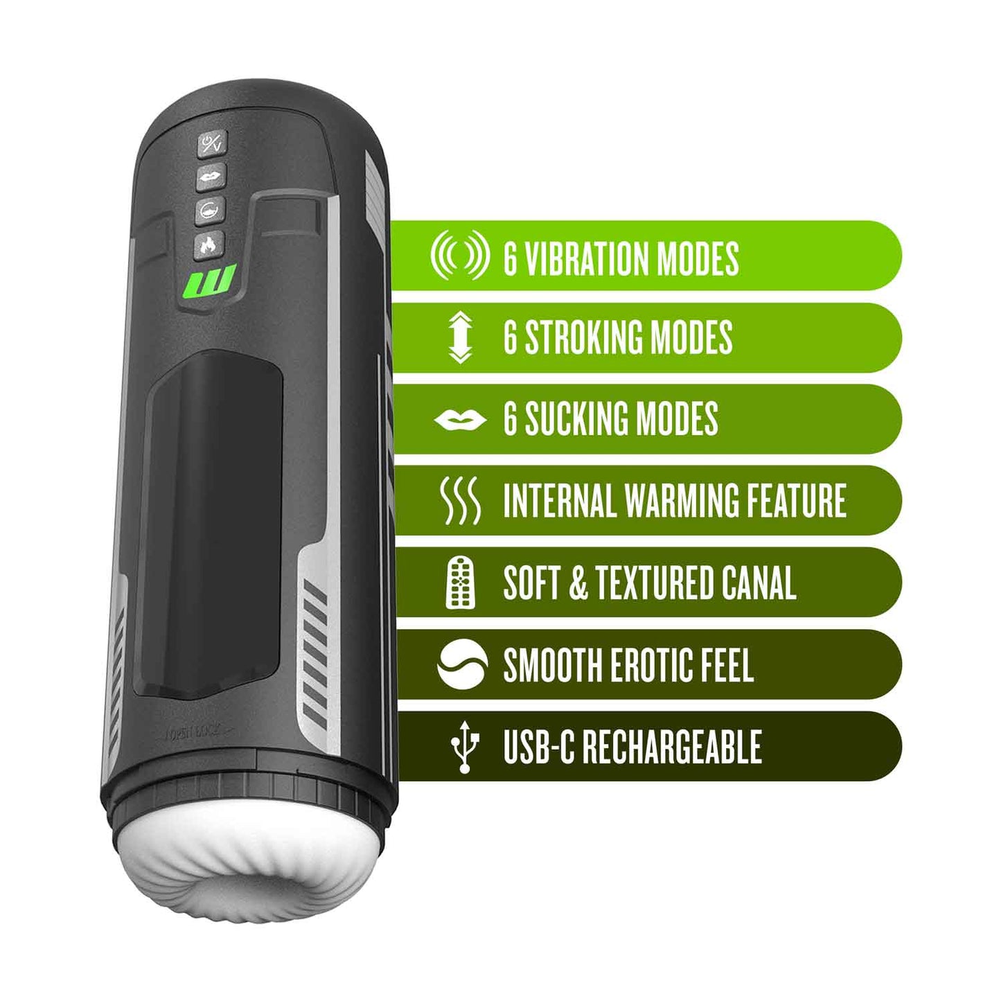 M for Men Master Blaster Automatic Male Masturbator with Vibrating and Warming Features - Black