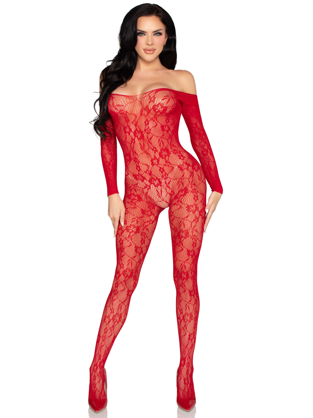 Leg Avenue Lace Lingerie Jumpsuit - Red - One Size