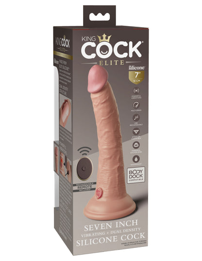 Pipedream King Cock Elite 7 Inch Vibrating Silicone Dual Density Cock with Remote – Beige