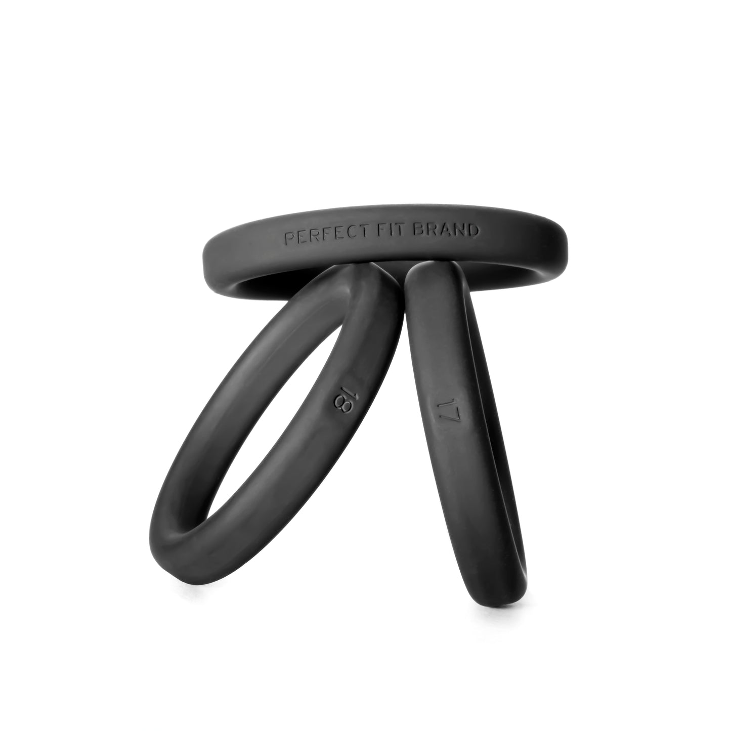 Perfect Fit Xact-Fit 3 Premium Silicone Cock Rings - Sizes #17, #18, #19, Black