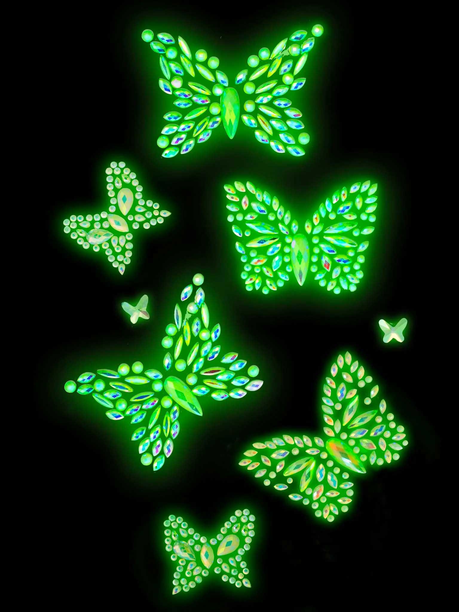 Leg Avenue Aurelia Glow in the Dark Body Jewels Sticker - Multi-Sized Butterflies